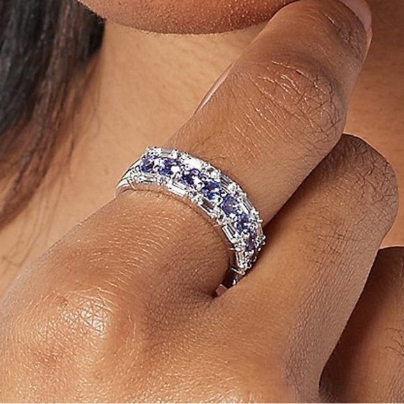 Exotic Tanzanite & White Zircon Gemstone Band Ring - Picture 6 of 7